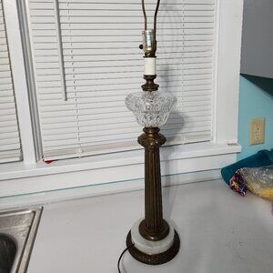Antique brass, marble and glass table lamp